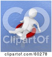 Royalty Free RF Clipart Illustration Of A Helpess 3d Blanco Man Character Floating In A Life Buoy At Sea Version 1 by Jiri Moucka