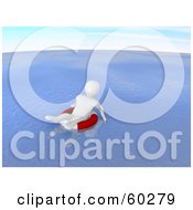 Royalty Free RF Clipart Illustration Of A Helpess 3d Blanco Man Character Floating In A Life Buoy At Sea Version 2