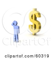 Royalty Free RF Clipart Illustration Of A 3d Blue Guy Standing Before A Gold Dollar Symbol
