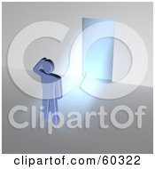 Royalty Free RF Clipart Illustration Of A 3d Blue Guy Standing In Front Of A Glowing Blue Doorway