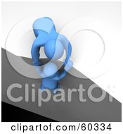 Royalty Free RF Clipart Illustration Of A 3d Azul Man Character Pulling Another Over The Ledge Of A Cliff
