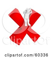 Royalty Free RF Clipart Illustration Of A Stressed 3d Blanco Man Character Sitting On A Red X