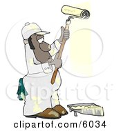 African American Man Using A Roller Brush While Painting A Wall by djart
