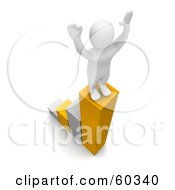 Royalty Free RF Clipart Illustration Of A 3d Blanco Man Character Standing Proudly Atop A Growing Bar Graph by Jiri Moucka