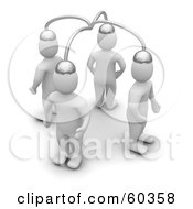 Royalty Free RF Clipart Illustration Of Four 3d Blanco Man Characters With Their Brains Connected