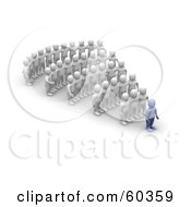 Royalty Free RF Clipart Illustration Of A 3d Azul Man Character Leader With Rows Of Blanco Followers by Jiri Moucka