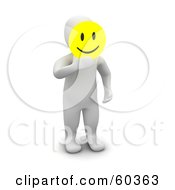3d Blanco Man Character Holding A Yellow Emoticon Smiley Face by Jiri Moucka