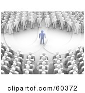 Royalty Free RF Clipart Illustration Of A 3d Blue Guy Surrounded By White Men by Jiri Moucka