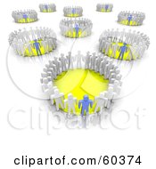 Royalty Free RF Clipart Illustration Of 3d Groups Of White People Lead By Blue Team Leaders Standing In Circles
