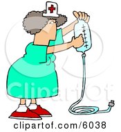 Nurse Checking An Intravenous Drips Pre Filled Sterile Plastic Bag Clipart Picture by djart