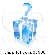 Poster, Art Print Of 3d Question Mark Over A Transparent Blue Cube Gift Box