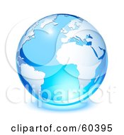 Poster, Art Print Of Shiny Blue Globe With South America Africa And The Atlantic Ocean - Version 1