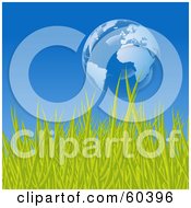 Poster, Art Print Of Floating Bubble Globe Featuring Europe Over Green Grass Against A Blue Sky