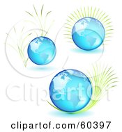 Royalty Free RF Clipart Illustration Of A Digital Collage Of Three Blue Glass Globes With Plants by Oligo