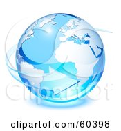 Royalty Free RF Clipart Illustration Of A 3d Blue Planet Earth With A Transparent Glass Arrow Circling by Oligo #COLLC60398-0124