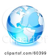 Poster, Art Print Of Shiny Blue Globe With American Continent And The Atlantic Ocean - Version 1
