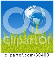 Poster, Art Print Of Floating Bubble Globe Featuring The Americas Over Green Grass Against A Blue Sky