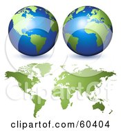 Poster, Art Print Of Two 3d Globes Over A Green World Atlas