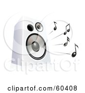 Royalty Free RF Clipart Illustration Of A Black Music Notes Blaring From A White Speaker