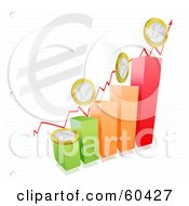 Poster, Art Print Of Colorful Bar Graph With An Arrow Euro Symbol And Coins On Paper