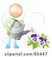 Poster, Art Print Of Man Holding A Can And Watering Purple Pansies