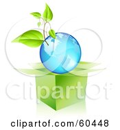 Poster, Art Print Of Plant Growing On A Blue Globe Over An Open Box