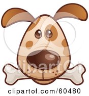 Royalty Free RF Clipart Illustration Of A Cute Brown Puppy Dog Face With A Bone In His Mouth by John Schwegel #COLLC60480-0127