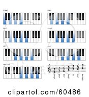 Digital Collage Of Blue And White Piano Key Chords