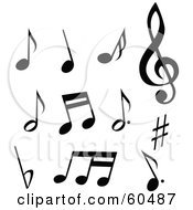 Royalty Free RF Clipart Illustration Of A Digital Collage Of Black And White Musical Notes And Symbols by TA Images