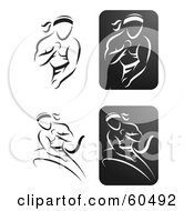 Royalty Free RF Clipart Illustration Of A Digital Collage Of Black And White Fighter Drawings