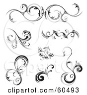 Royalty Free RF Clipart Illustration Of A Digital Collage Of Ornate Black And White Design Element Floral Scrolls