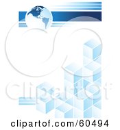 Blue Business Background Of A Globe Over Cubic Graph Bars On White
