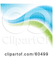 Abstract White Background With Green And Blue Waves And White Dots