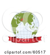 Royalty Free RF Clipart Illustration Of A Red Afghanistan Banner Along The Bottom Of A Grid Globe