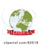 Royalty Free RF Clipart Illustration Of A Red Albania Banner Along The Bottom Of A Grid Globe