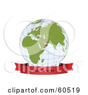 Poster, Art Print Of Red Arab Emirates Banner Along The Bottom Of A Grid Globe