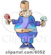 Happy Fat Man With Two Ice Cream Cones Clipart Picture