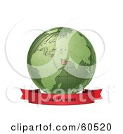 Poster, Art Print Of Red Arab Emirates Banner Along The Bottom Of A Green Grid Globe