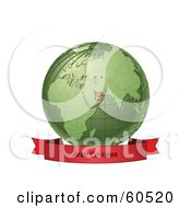 Royalty Free RF Clipart Illustration Of A Red Arab Emirates Banner Along The Bottom Of A Green Grid Globe