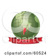 Poster, Art Print Of Red Argentina Banner Along The Bottom Of A Green Grid Globe