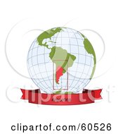 Royalty Free RF Clipart Illustration Of A Red Argentina Banner Along The Bottom Of A Grid Globe