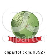 Royalty Free RF Clipart Illustration Of A Red Albania Banner Along The Bottom Of A Green Grid Globe