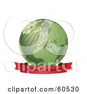 Royalty Free RF Clipart Illustration Of A Red Bosnia And Herzegovina Banner Along The Bottom Of A Green Grid Globe