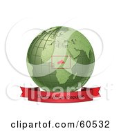 Royalty Free RF Clipart Illustration Of A Red Central African Republic Banner Along The Bottom Of A Green Grid Globe