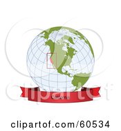 Poster, Art Print Of Red California Banner Along The Bottom Of A Grid Globe