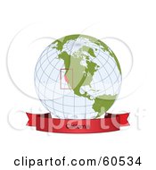 Royalty Free RF Clipart Illustration Of A Red California Banner Along The Bottom Of A Grid Globe