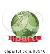 Royalty Free RF Clipart Illustration Of A Red Armenia Banner Along The Bottom Of A Green Grid Globe by Michael Schmeling