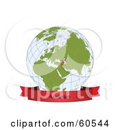 Royalty Free RF Clipart Illustration Of A Red Azerbaijan Banner Along The Bottom Of A Grid Globe