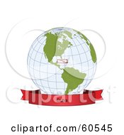 Royalty Free RF Clipart Illustration Of A Red Cuba Banner Along The Bottom Of A Grid Globe