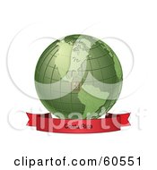 Royalty Free RF Clipart Illustration Of A Red Costa Rica Banner Along The Bottom Of A Green Grid Globe by Michael Schmeling